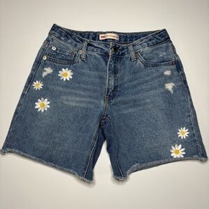Levi's Distressed Blue Denim Shorts with Floral Accents